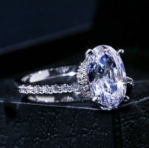 Sterling Zircon Crystal Silver Ring For Engagement